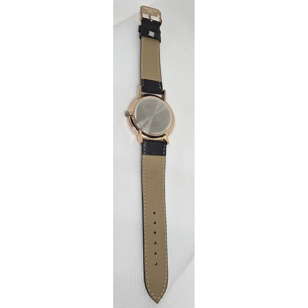Men's Minimalistic Round White Dial Rose Gold Tone Black Leather Strap Watch 08 - Picture 7 of 8
